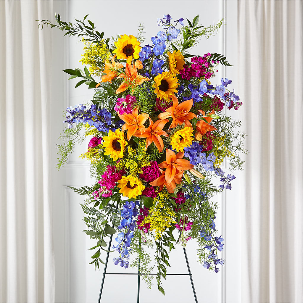 Sunlit Memories Standing Spray (Standard) – Dallas House Of Flowers, Dallas TX