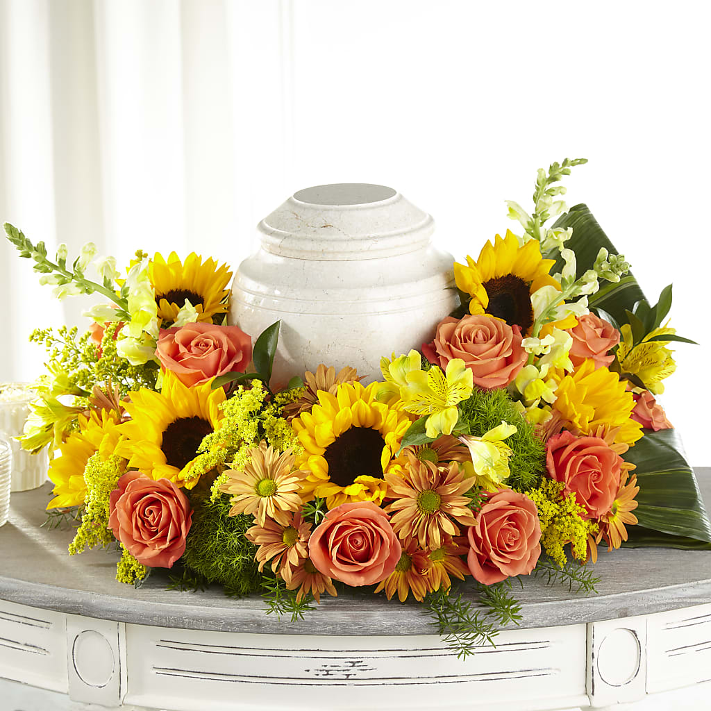 Faithful Sunflower Cremation Adornment – Dallas House Of Flowers, Dallas TX