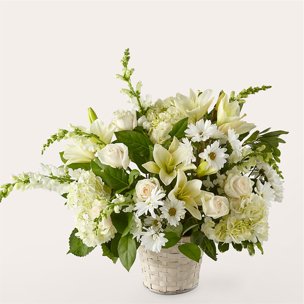 Ivory Elegance Floral Basket – Dallas House Of Flowers, Dallas TX