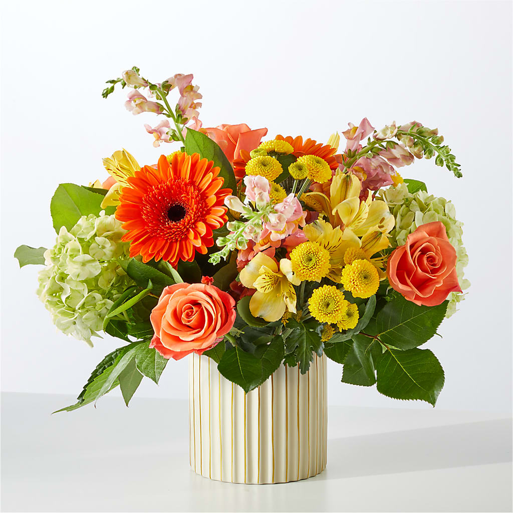 Autumn Sunshine Bouquet with Ivory Vase –  Dallas House Of Flowers, Dallas TX
